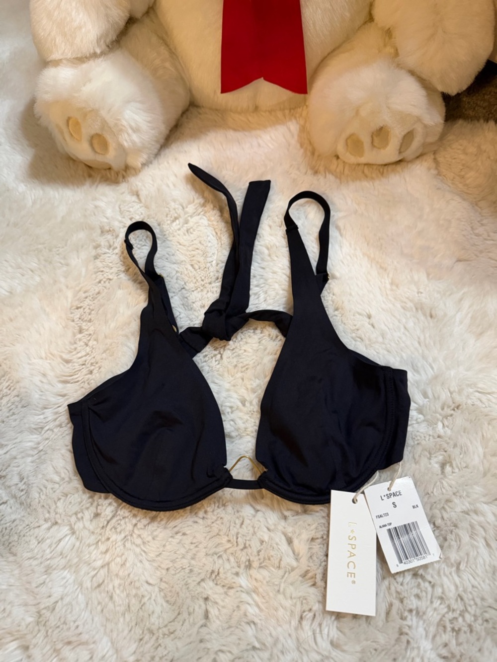 NEW! l*space Alana Black Underwire Bikini Top with Tie Straps size small